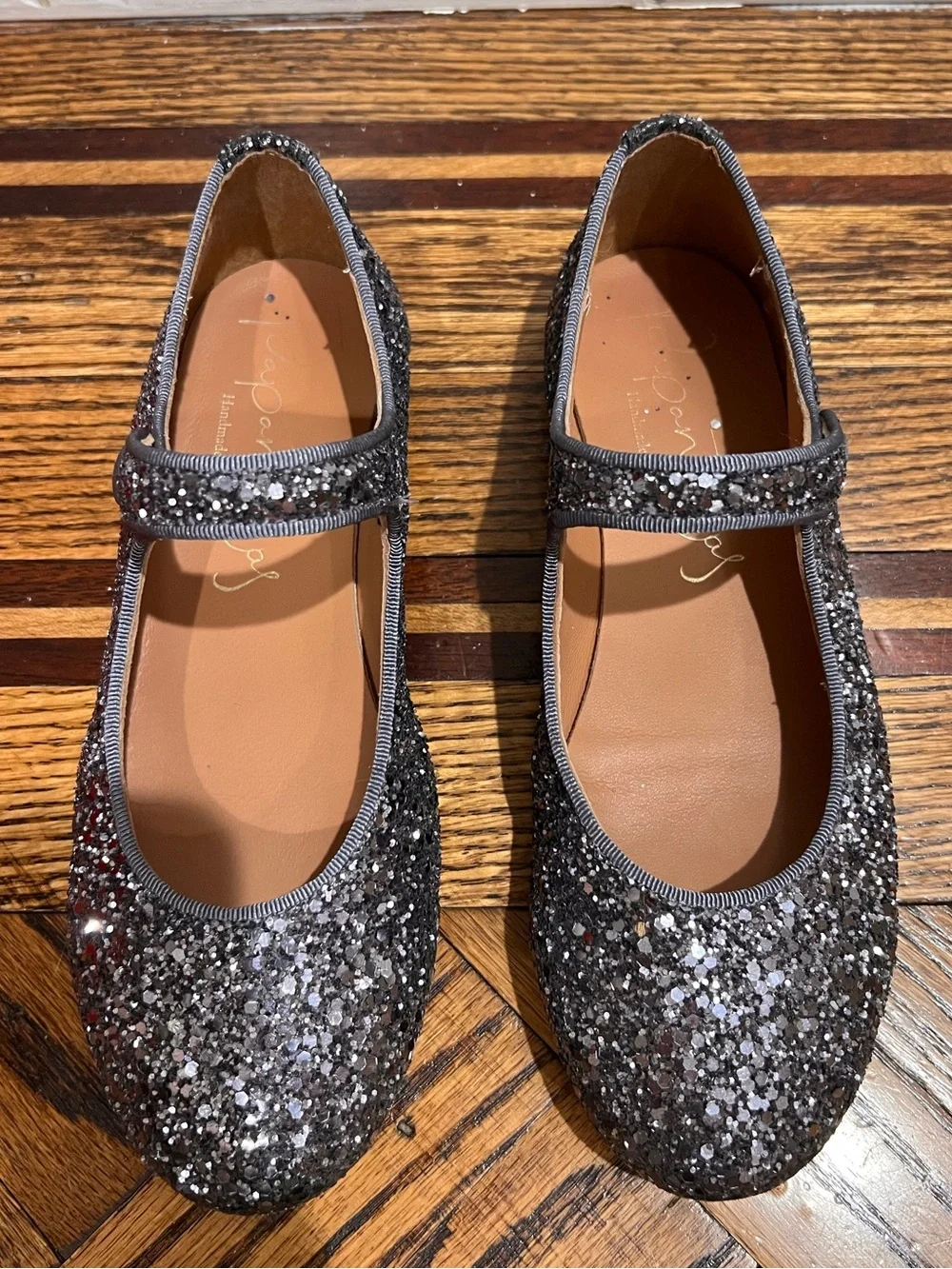 Papanatas Girls Gray Glitter Mary Jane Shoes EU 34 / US 3